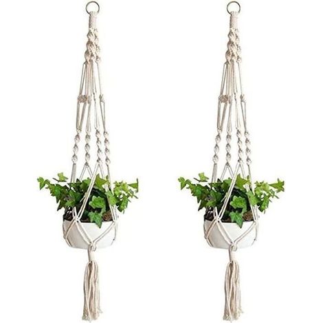 2 Pièces Macramé Suspension Plante Corde - Support Pots Suspendu pour Fleur - Décoration du Jardin Intérieur Extérieur (1/4)