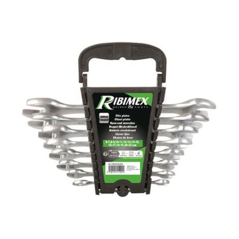 Ribimex – Lot de 8 clés plates en acier forgé chromé vanadium – Finition satinée – Dimensions : Ø 6x7 à 20x22 mm – Coffret de rangement inclus
