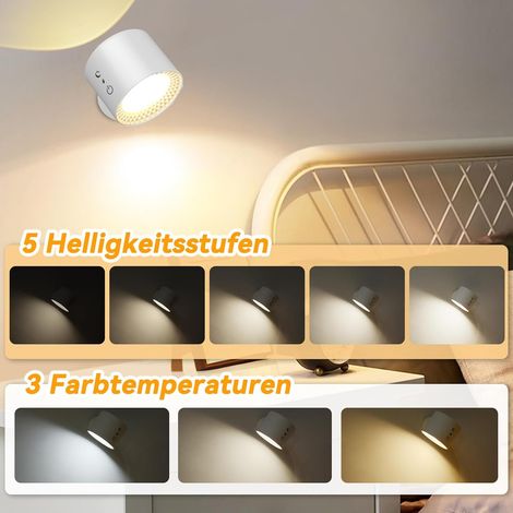 Lampada da parete per interni, lampada da parete wireless con telecomando dimmerabile e batteria ricaricabile, 3 livelli di luminosità, 3 temperature, girevole a 360°, lampada da parete wireless, bian (1/4)