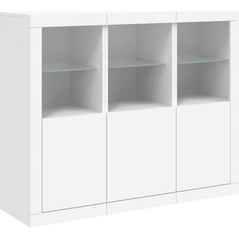 Credenza Credenza Comò Armadietto Portaoggetti Organizer Cucina Soggiorno Soggiorno con luci a LED 3 pezzi Legno composito bianco 020037198
