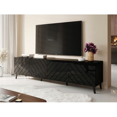 Meuble TV 200x52x42 cm Noir ABI meuble Hi-fi luxueux sideboeard sur pied (1/2)