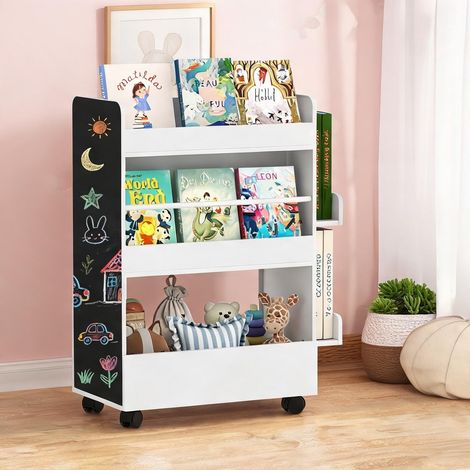 Bibliothèque enfant en MDF blanc avec tableau et 4 étagères (1/5)