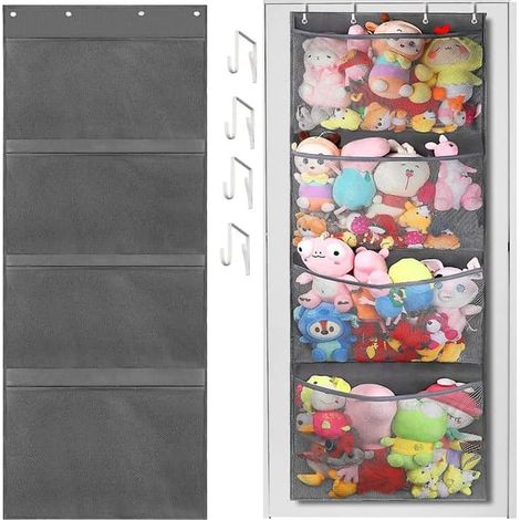 Oppbevaringspose for bamse over døren - Organisateur pour bamser med 4 store lommer - Hengende nettposer pour bébé plysjleker, soverom, barnerom, leker
