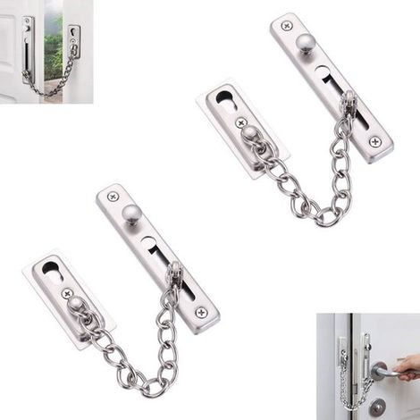Lot de 2 - Chaîne de porte - Verrou de sécurité à chaîne - Chaîne de porte avec ressort de sécurité - Pêne poussoir antivol - Chaîne de porte en acier inoxydable argenté pour une sécurité renforcée (1/5)