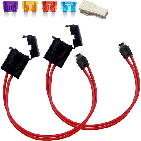 2 pièces Porte-Fusibles de Voiture Connecteur 12-24V 16AWG, Lame Mini à Profil Bas pour Panneaux de Boîte à Fusibles avec 4 Fusibles à Lame (3/5/10/15A) (1/4)