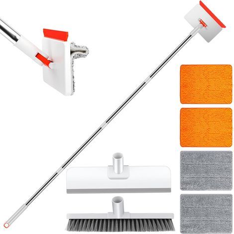 Telescopic Mop, 147cm Handle, with Brush and 4 Pads, for Floors, Walls and Ceilings (1/5)