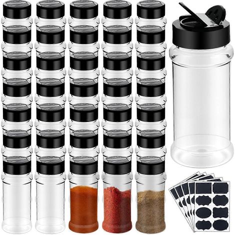 Lot de 36 pots à épices vides en plastique de 85 g (3 oz), petits flacons transparents avec couvercle et autocollants. (1/5)
