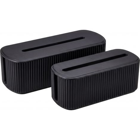 [NON UTILIZZATO] Set 2 contenitori per cavi HHG-813, gestione organizer scatole per cavi coperchio in plastica, nero (1/5)