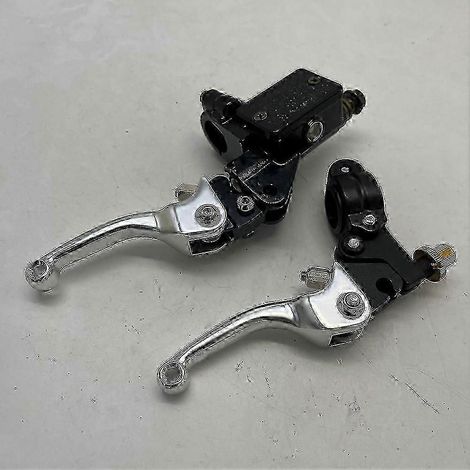 Levier de frein et d'embrayage pliable unique pour moto avec pompe avant pour CRF, KLX, YZF, RMZ, moto tout-terrain, leviers de maître-cylindre hydraulique 100-130 mm (long, argenté) (1/5)