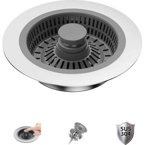 Bouchon d'Evier Cuisine et Filtre Evier 3 en 1, Bonde Evier Anti Colmatage en Acier Inoxydable, Installation Facile pour Trou de 75-85mm, Evier de Cuisine Accessoire Universel (1/5)
