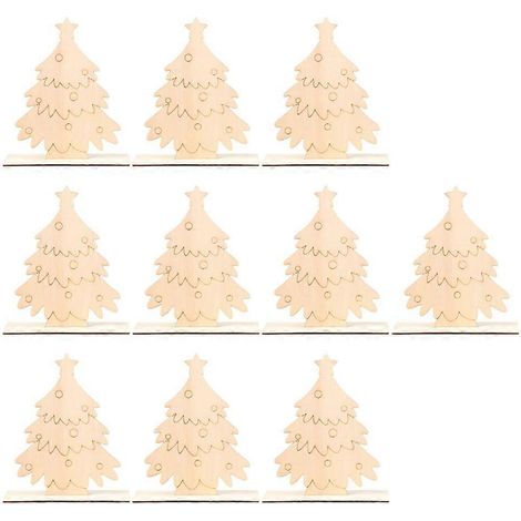 10 pièces de jouets de la Nativité pour enfants, panneau de table en bois à peindre soi-même, mini sapin de Noël en bois à poser sur une table. (1/5)