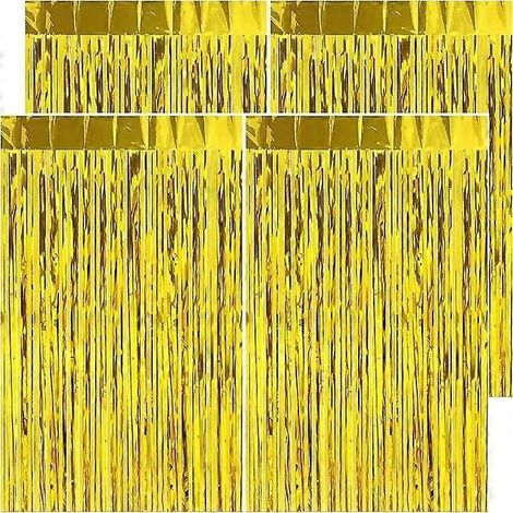 Rideau à franges doré pour anniversaire 4 pièces de 1 x 2 m, rideau à franges métalliques brillantes Fond aluminium C (1/5)