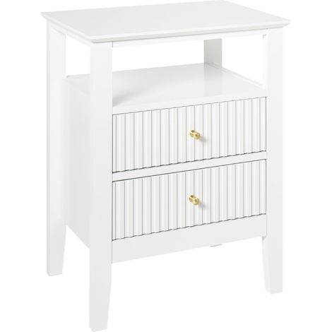 Elegante comodino a 2 cassetti e 1 ripiano in MDF con maniglia dorata Camera da letto bianca Assisi