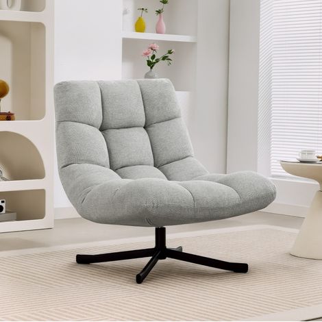 Poltrona girevole 76x65x45 cm grigio chiaro in chenille idrorepellente con seduta ampia (1/5)