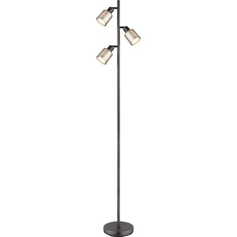 Stehlampe Standleuchte Fußschalter Metall schwarz chrom Glas schwenkbar H 161 cm