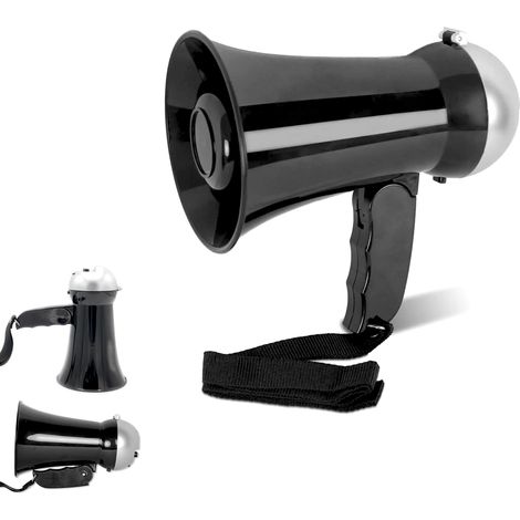 FISHTEC - Mini-Mégaphone Porte-Voix Compact, 95-105 dB, Sirène, ABS, Poignée Pliable, Cordon 35 cm, Portée 10-50 m, 6 Piles AA, Ø10x16,5x15 cm, Événements, Sports, Voyages (1/5)