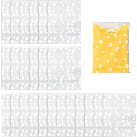 25 Pièces Sac Plastique Vetement, Réutilisable Sac Zippé Transparent, 20 x 30 cm Sac Zipper Voyage, Motif-Marguerites Pochette Zip, pour Vêtements, Chaussures et Chaussettes (1/5)