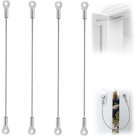 Set mit 4 Schrank-, Fenster- und Türbegrenzern – Türhalteseil aus Edelstahl – Flexible, geflochtene Begrenzungsschnüre für Truhentüren, Schranktüren und Scharniere