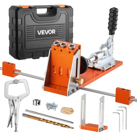 VEVOR Maschera per Tassellatura per Lavorazione del Legno Regolabile da 12,7 a 38,1 mm, Sistema di Fori Tascabili con Valigetta Portautensili, Morsetto a C, Trapano a Gradini, Chiave Esagonale (1/5)
