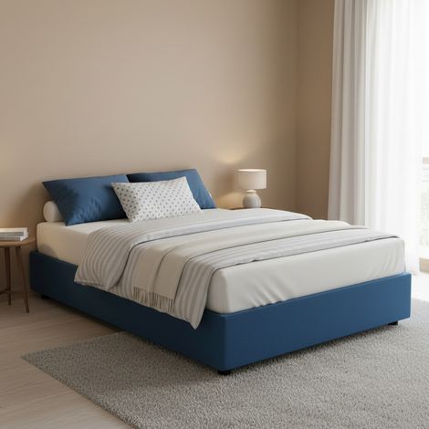 Talamo Italia - Letto matrimoniale Alaska, Letto contenitore con rivestimento in tessuto, 100% Made in Italy, Apertura frontale, adatto per materasso Cm 160x200, Blu (1/5)