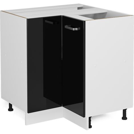 Eckschrank für Haushaltsgegenstände R-Line, Schwarz Hochglanz, 75.6 cm mit Tür, ohne Arbeitsplatte, Vicco