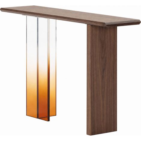Console en noyer et méthacrylate ambré - noyer, transparent et ambre (1/5)