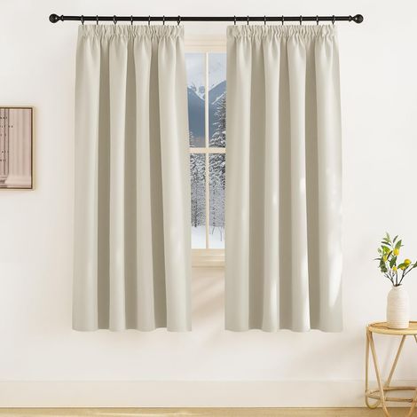 Lot de 2 Rideaux Occultants Beige, Isolation Thermique, Galon Fronceur, Polyester, Pour Chambre Salon Cuisine