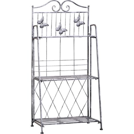 Support à plantes pliable à 3 niveaux  pour l'extérieur (balcon, terrasse, jardin), étagère à fleurs en métal, support à fleurs, échelle à fleurs, étagère de jardin, gris argenté