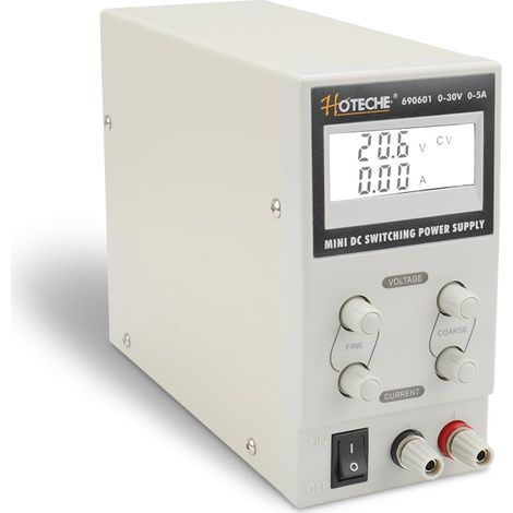 Bloc d'alimentation de laboratoire 0-30 V 0-5 A CC avec affichage numérique - Bloc d'alimentation électronique blanc de laboratoire avec prise UE - Tension d'entrée 220-240 V - Câble et bornes (1/5)