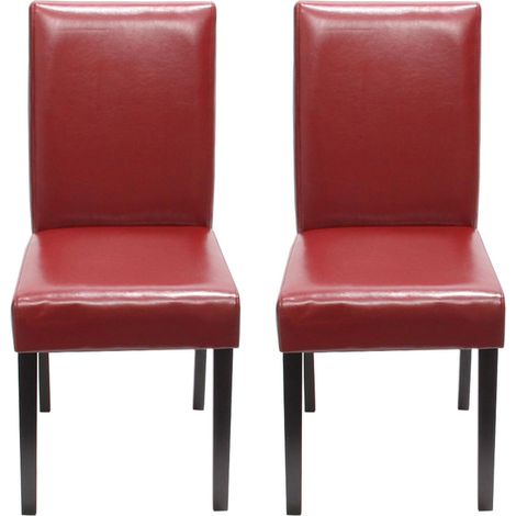 [JAMAIS UTILISÉ] Lot de 2 chaises de séjour Littau, cuir reconstitué rouge, pieds foncés (1/3)