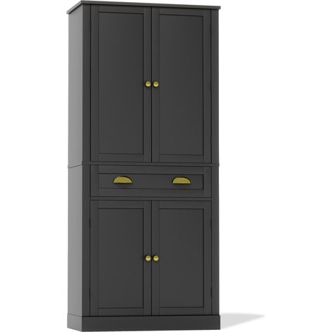 Credenza alta da cucina 182 cm con 4 ante, 1 cassetto e ripiani regolabili, nera (1/5)