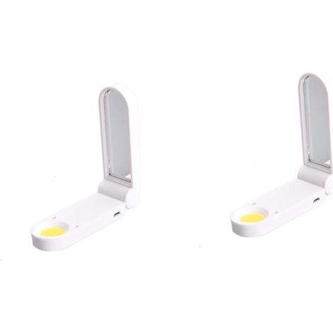 2pièces Miroir De Maquillage Portable Pliable avec Lampe LED Rechargeable USB pour Voyage Et Maison Éclairage Ajustable Blanc (1/5)