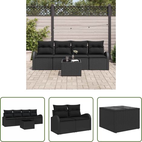 Terrassensofa - Garten-Sofa-Set 5 pcs Schwarz Poly-Rattan und Stahl und Glas (1/5)
