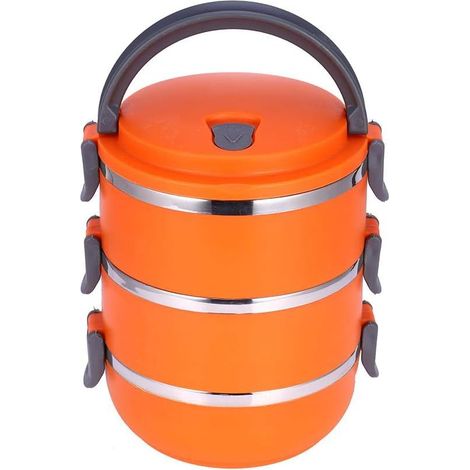 Boîte à lunch isotherme en acier inoxydable avec 3 compartiments, empilable avec poignée pour enfants et adultes