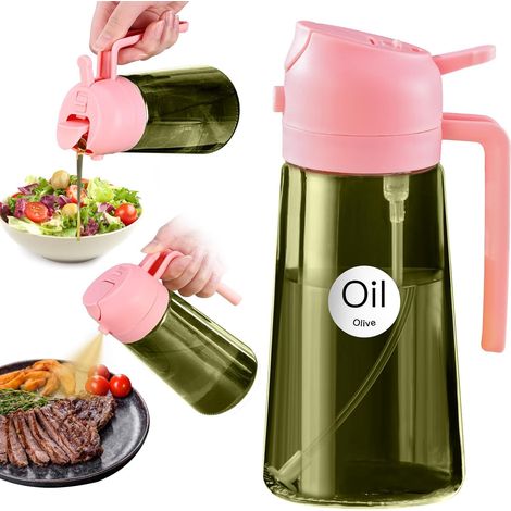 1 - Bouteille Huile - Pulvérisateur Cuisine - Verre Alimentaire Anti-lumière - Fonction Spray Et Versement - Pour Cuisson Et Salades - Rose - 470ml