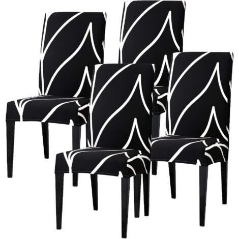 Lot de 4 Housse de Chaise de Salle à Manger Extensible Couverture de Chaise Univers Revêtement de Chaise Antidérapant pour Maison Hôtel Décor de Restaurant Noir Courbe (1/5)