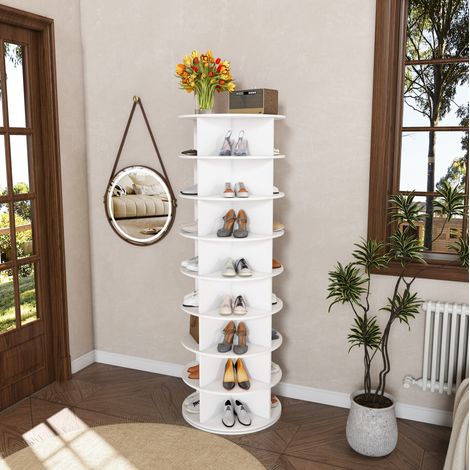 Meuble à chaussures tournant 60x60x183,9 cm blanc, 8 niveaux, PVC MEUBLIV (1/5)