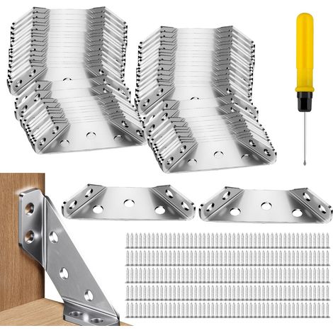 60 Équerre de Fixation Renforcée, Métal Equerre Inox Équerres Avec 240 Vis et Tournevis Pour Armoire Table Chaise (1/5)