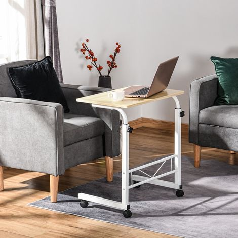 Table d'appoint réglable en C - 60x40x78 cm - Table basse mobile sur roulettes et freins pour lit & canapé - Érable (1/5)
