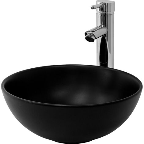 ML-Design Lavabo Sobre Encimera, Ø 32x13,5 cm, Cerámica, Diseño Cuenco, Lavadero Negro Mate, Lavamanos Sobremesa Sanitario Baño o Aseo, Moderno y Elegante, Pila para Común sin Válvula de Desagüe