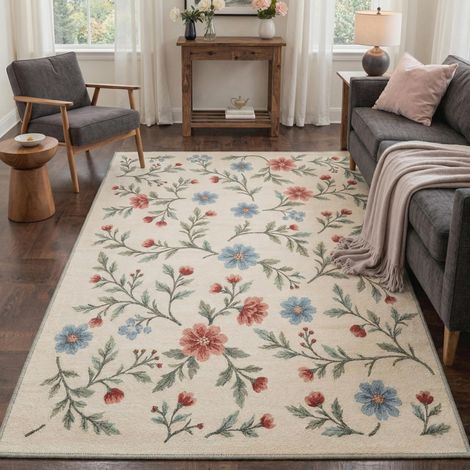 Tapis Salon Vintage 160x230cm Lavable en Machine Rug AntidéRapant Poil Ras, pour Chambre Salle a Manger Descente de Lit Bureau, Cuisine,Jardin de Campagne Crème Pastel (1/5)