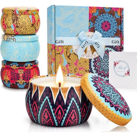 Bougie Parfumée Ensemble de Bougies Cire Soja Coffret Bougies Parfumées Lot de 4 Cadeau Femme pour Mariage Saint Valentin D'anniversaire Anniversaire Fête des Mères (1/5)