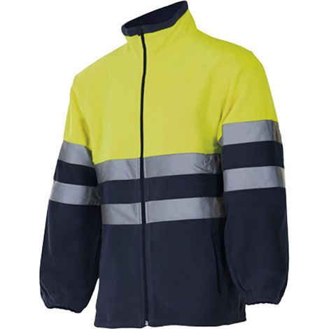 Chaqueta bicolor con cintas de alta visibilidad EN471 en tejido polar 100% poliéster VELILLA 301503 XXL Amarillo flúor / Azul navy (1/7)