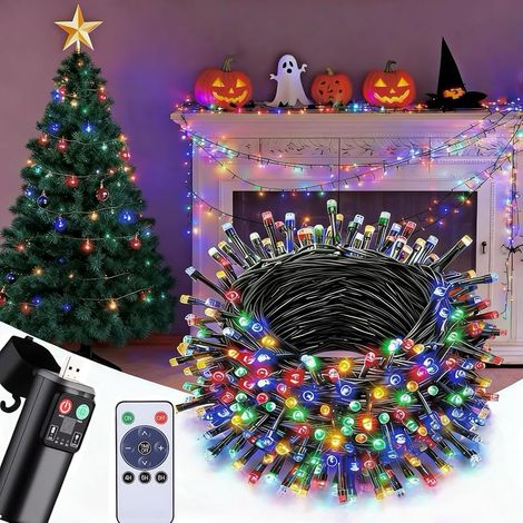 Guirlande Lumineuse Exterieur Noel à Pile, 10M 100 LED Guirlande Intérieur Multicolore avec Télécommande/8 Modes/Timer, IP44 Étanche Lumières Decoration pour Chambre, Fête, Mariage, Escalier, Jardin (1/5)