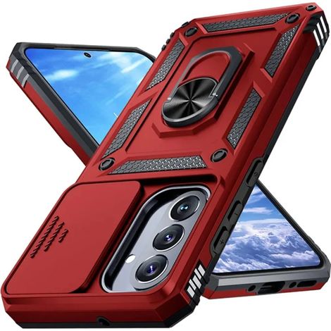 (Rouge, Galaxy S22 5G) Étui de protection robuste et durable résistant aux chutes avec support magnétique pour anneau de voiture. (1/5)