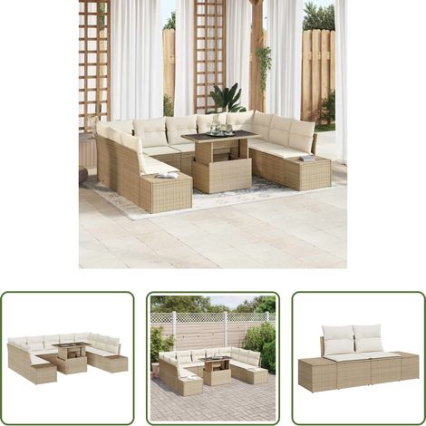 Gartentisch - Garten-Sofa-Set mit Speicher 10 pcs Beige Poly Rattan (1/5)