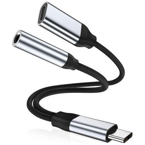 Adaptateur Casque USB C vers Jack 3.5mm, 2 en 1 Adaptateur Prise Jack USB C et Chargeur,Adaptateur Câble Audio Écouteur (1/5)