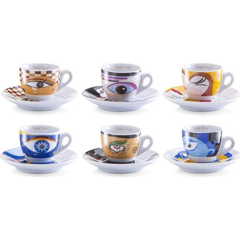 Zeller 26510 Set Tazzine da caffè Magic Eyes, Porcellana, Multicolore, 0.1x6x4.7 cm, 12 unità