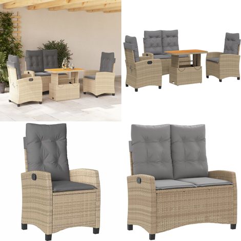 4-tlg. Garten-Essgruppe mit Kissen Beige Poly Rattan - Gartentisch - Relaxsessel (1/5)