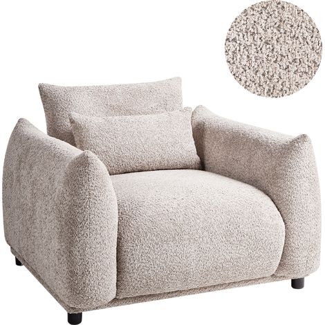 Sillón salón bajo con cojín patas negras tapicería bouclé beige Jamsa (1/5)